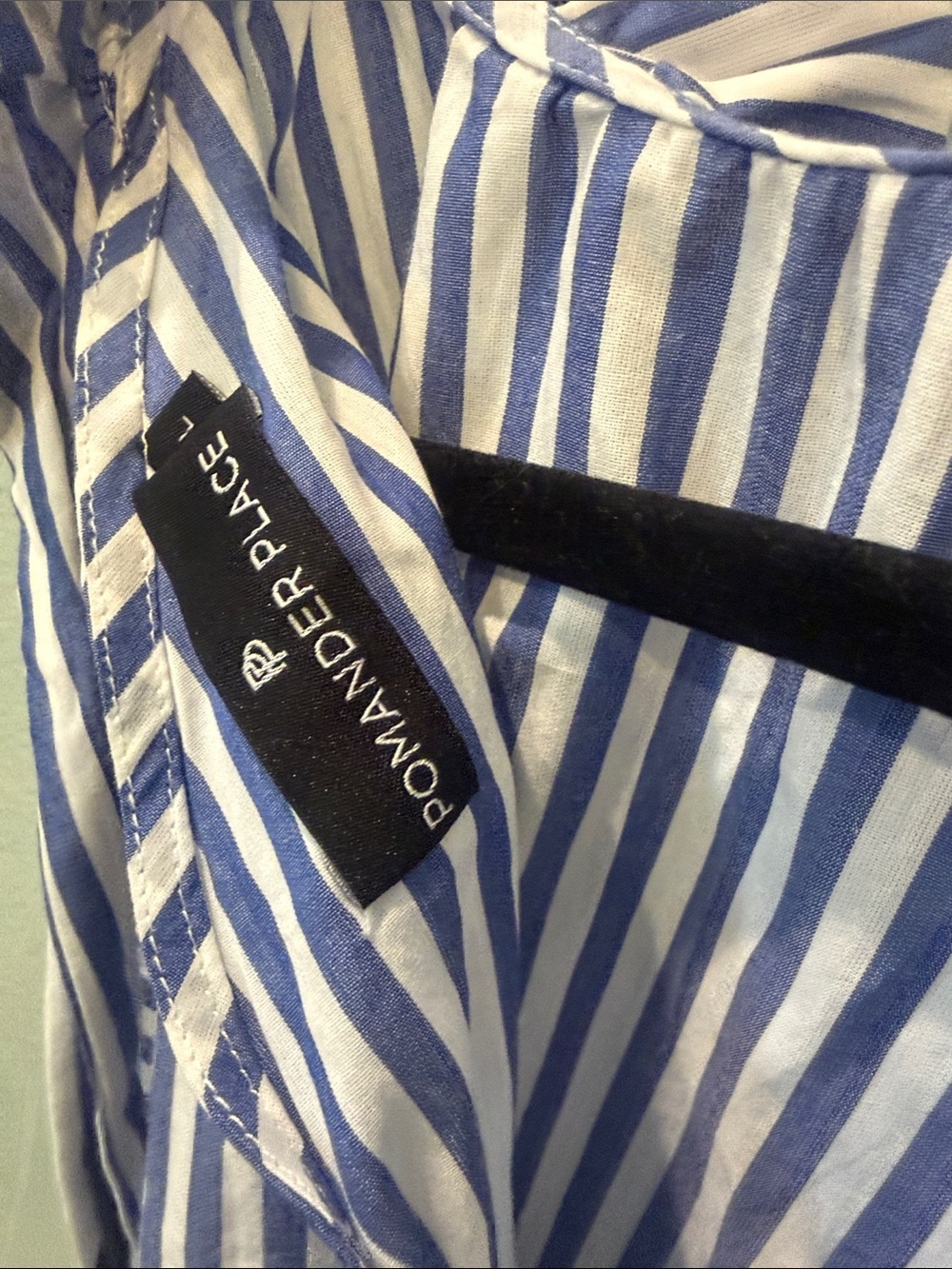 Pomander Place Blue and White Striped Ruffle Neck Sleeveless Top Large - Picture 3 of 3